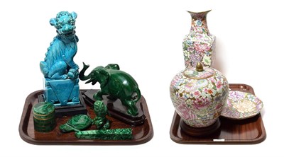 Lot 68 - A turquoise glazed dog of Fo, a 20th century Chinese vase, jar and cover, similar dish,...