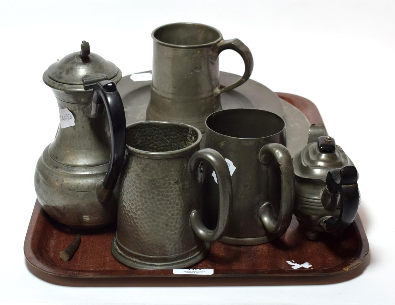 Lot 83 - A collection of 17th to 19th century pewter wares, various dishes, tankards, tea and coffee...