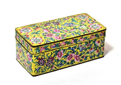Lot 99 - A late 19th/ early 20th century Chinese enamel on copper box and cover, decorated with flowers over