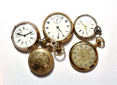 Lot 116 - A gold plated Waltham pocket watch, two other plated pocket watches, pocket watch stamped 0.800 and