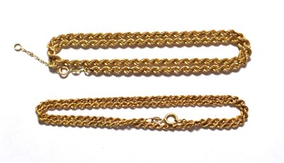 Lot 131 - Two 9 carat gold rope twist chains, lengths 46cm and 47cm