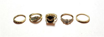 Lot 134 - Four assorted 9 carat gold gemset rings including two diamond set examples, a ruby and diamond...