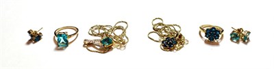 Lot 136 - Two gem set suites comprising of 9 carat gold pendants on chains, a 9 carat gold ring and a pair of