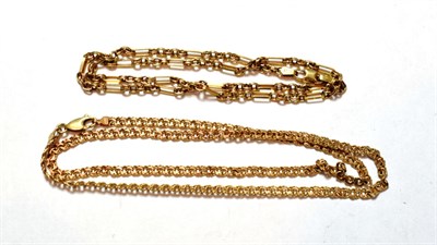 Lot 147 - Two 9 carat gold fancy link necklaces, lengths 41cm and 52cm