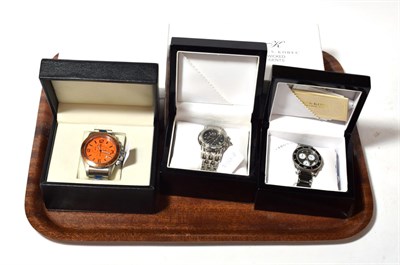 Lot 161 - An Aston Gerard stone set chronograph wristwatch with box, an Oceanaut wristwatch with box and...