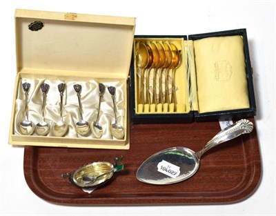 Lot 191 - A collection of silver and silver-gilt, comprising: a Norwegian enamelled silver salt-cellar...