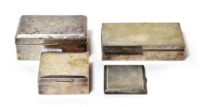 Lot 202 - Three various silver cigarette-boxes and a silver cigarette-case, the cigarette-boxes...