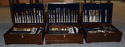 Lot 212 - Silver-plated Kings pattern flatware for twenty-four place settings, housed in two canteens and...