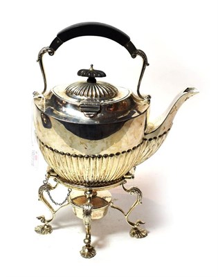 Lot 219 - A George V silver kettle, stand and lamp, by Jones and Crompton, Birmingham, 1919, the kettle...