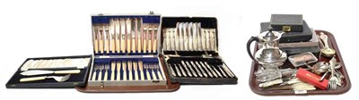 Lot 247 - A collection of silver and silver plated flatware, the silver including: a cased set of fruit...