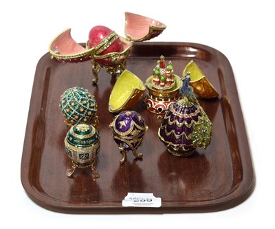 Lot 289 - Six modern enamel and gilt metal decorative egg models