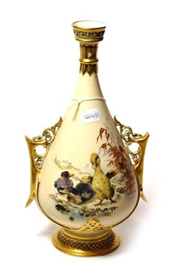 Lot 291 - A Royal Worcester blush ivory vase decorated with ducklings