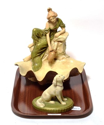 Lot 305 - A Royal Dux figural bowl and a Royal Dux model of a dog