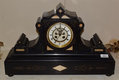 Lot 331 - A Victorian black slate striking mantel clock