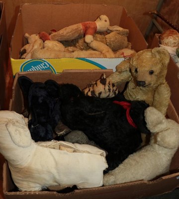 Lot 1020 - Quantity of assorted mainly pre-1950 teddy bears and soft toys (a.f.) (two boxes)