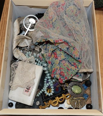 Lot 1053 - Assorted costume jewellery, part buckles, brooches, single masonic cufflink, earrings including...