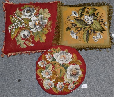 Lot 1067 - A late Victorian yellow ground bead work cushion, with a wool background and beaded floral...
