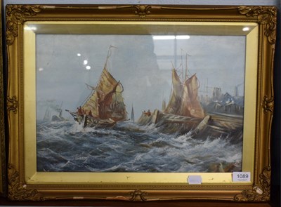 Lot 1089 - British School,( early 20th century), ''Shipping on choppy seas'', 28.5cm by 43.5cm