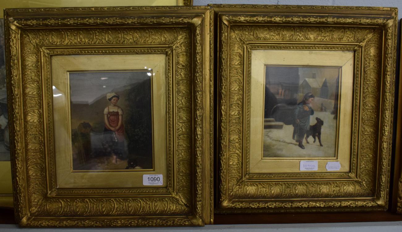 Lot 1090 - British School (19th century), A pair of figure studies, indistinctly signed, oil on canvas, 18.5cm