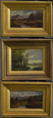 Lot 1095 - A M Lowe, ''Near Conway'', signed and dated 1902, oil on canvas, 19cm by 36cm; together with a...