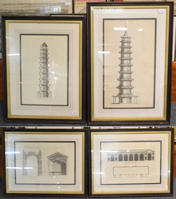 Lot 1096 - A group of four 19th century architectural engravings, original drawings by W. Chambers, architect