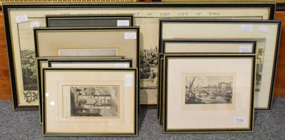 Lot 1102 - Ten 19th century coloured and black and white engravings of views from York by engravers such...