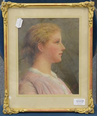 Lot 1117 - British School (20th century) Portrait of a young lady, indistinctly signed, watercolour, 25cm...