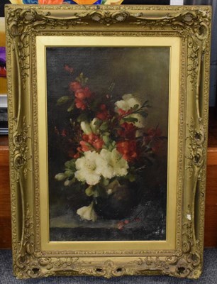 Lot 1122 - Miss S Hense (exh. 1906), Still life of Rhododendrons in a vase, oil on canvas, 52cm by 32cm