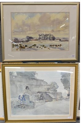 Lot 1124 - Angus D. Rands (1922-1985) Snowscape, signed, watercolour, 36.5cm by 55cm; together with After...