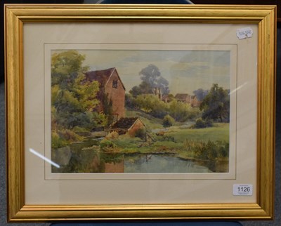 Lot 1126 - Albert George Stevens (1863-1925), River landscape with chickens, bears signature, watercolour,...