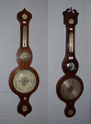 Lot 1130 - A mahogany wheel barometer, circa 1830, and a Victorian rosewood wheel barometer (2)