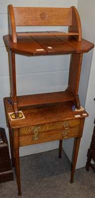 Lot 1153 - An oak Robson of Newcastle two drawer side table, bearing ivorine label; an oak folding table;...