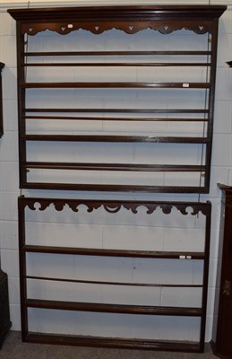 Lot 1160 - An 18th century oak Delft wall rack with three shelves, 144cm wide; together with an 18th...