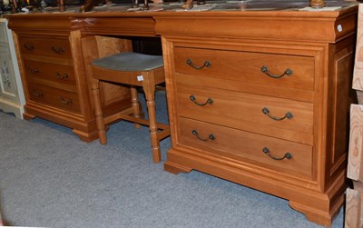 Lot 1166 - A modern beech dressing table and stool, 214cm wide