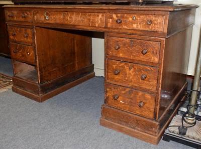 Lot 1169 - Late 19th century leather inset oak pedestal desk (a.f.), 76cm by 137cm by 74cm