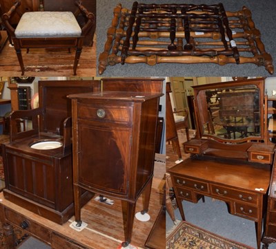 Lot 1172 - An Edwardian string inlaid mahogany dressing table, with mirrored superstructure; a bedside...