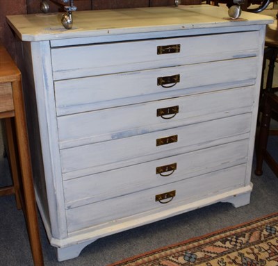 Lot 1177 - A painted pine six drawer plan chest, 84cm by 95cm by 50cm
