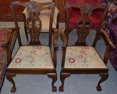 Lot 1210 - Pair of mahogany tapestry seat Chippendale style armchairs