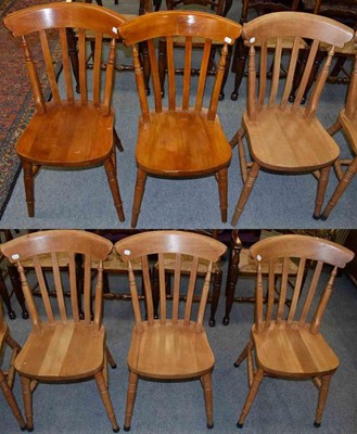 Lot 1213 - A set of six pine country chairs (two varnished)