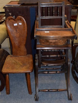 Lot 1239 - A 19th century metamorphic high chair; together with a country heart back child's chair (2)