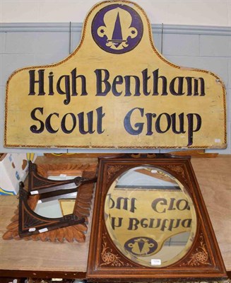 Lot 1258 - Decorative painted sign 'High Bentham Scout Group' and a painted wooden sign/cart siding...