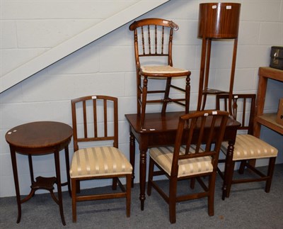 Lot 1261 - A Victorian mahogany side table; a Victorian bedroom chair; three dining chairs upholstered to...