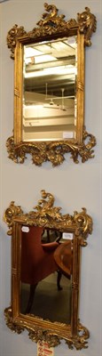 Lot 1275 - A pair of period style gilt framed mirrors decorated with scrolling acanthus leaves, each 61cm...