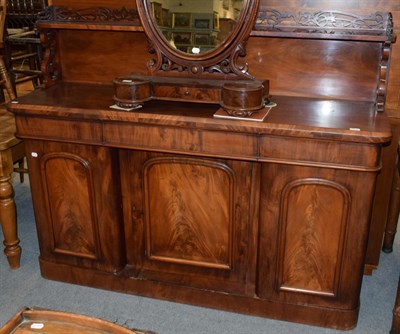 Lot 1288 - A large Victorian mahogany sideboard, the moulded top with pierced gallery superstructure over...