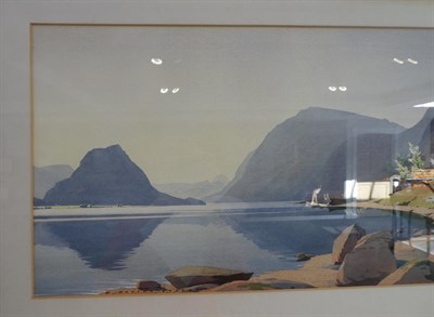 Lot 102 - William Heaton Cooper RI (1903-1995)  ''Sunrise in May, Crummock Water''  Signed, watercolour, 37cm