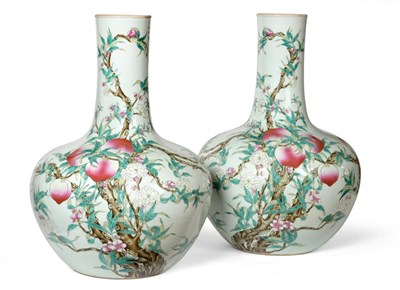Lot 61 - A Pair of Chinese Porcelain ''Nine Peach'' Vases, Tianquiping, Qianlong mark but probably late Qing