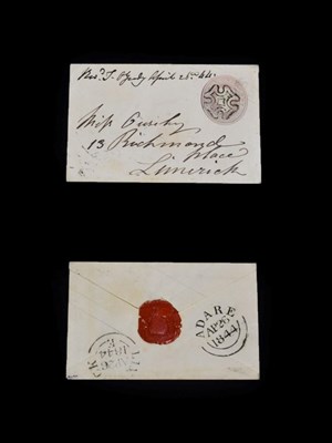 Lot 2100 - Ireland. 1844 GB 1d pink Postal Stationery Envelope from Adare addressed to Limerick cancelled...