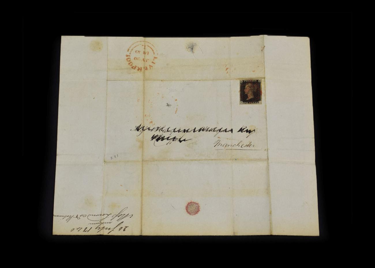 Lot 2156 - 1840 July 20th 1d Black 4 margin entire comes with certificate having a clear Liverpool post...