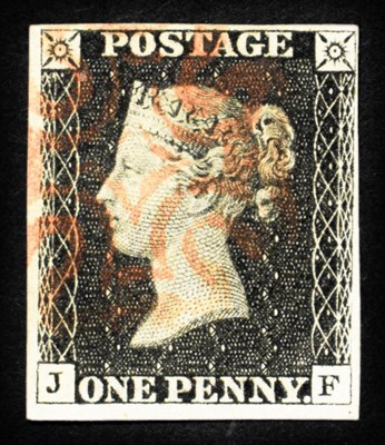 Lot 2157 - 1d Black 4 Margin example, Lettered JF with certificate. fresh colour with MX.