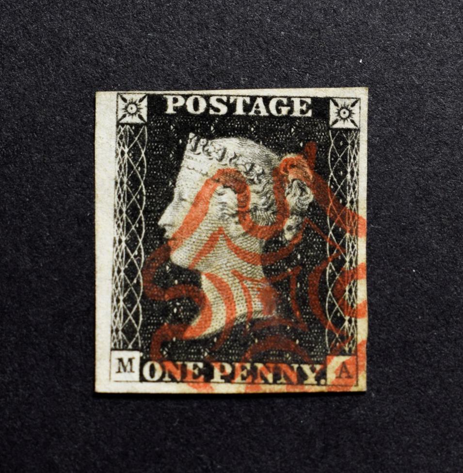 Lot 2159 - 1d Penny black (MA) 4 margin with fine red MX un plated.